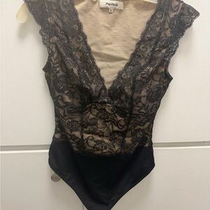 Popilush Black Lace V-Neck Bodysuit